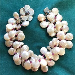 8” Coin Pearl and Rhodolite Garnet Bracelet New without tags